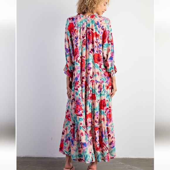 New! Easel Boho Floral Printed Maxi Dress - Picture 3 of 5